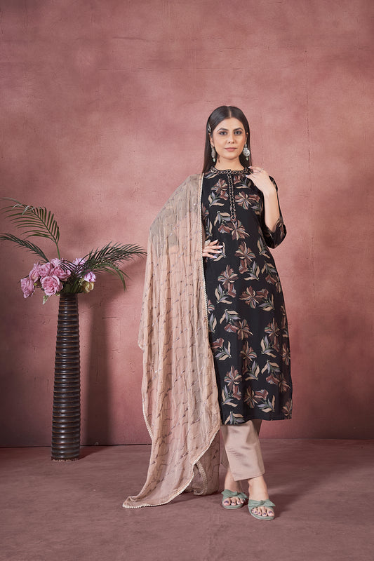 Modal silk dress with pure chiffon sequence dupptta