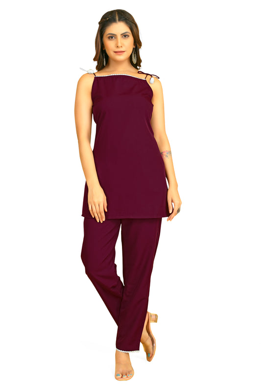 wine colored crepe pom pom Loungewear