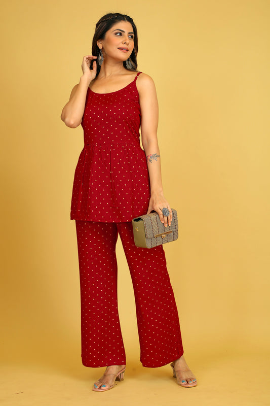 Rayon Gold Printed Loungewear Set