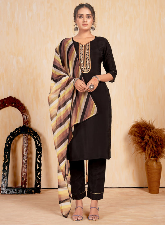 mingora modal silk embroidered kurta pant with organzza printed Dupatta