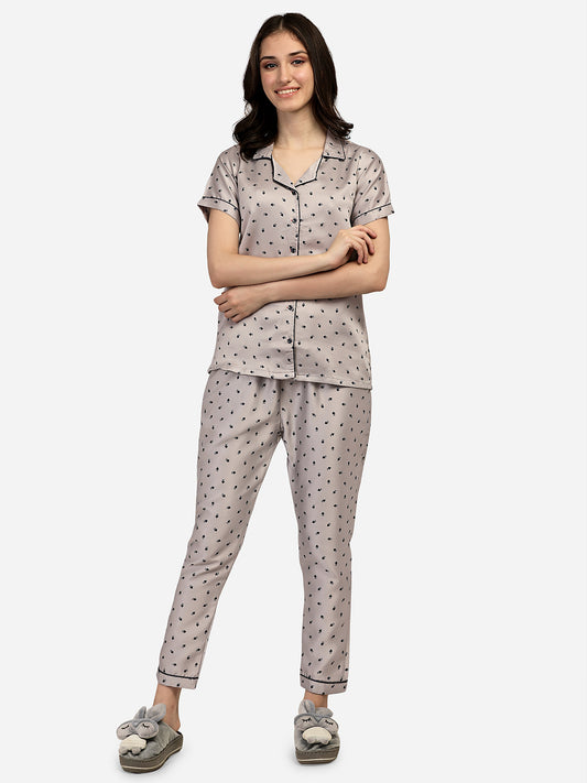 Serene Silk Printed Women's Night Dress with Eye Mask.