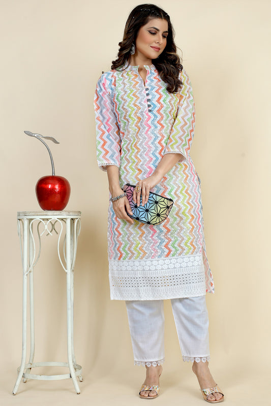 mingora pure cotton lucknowi digitaliy printed kurta