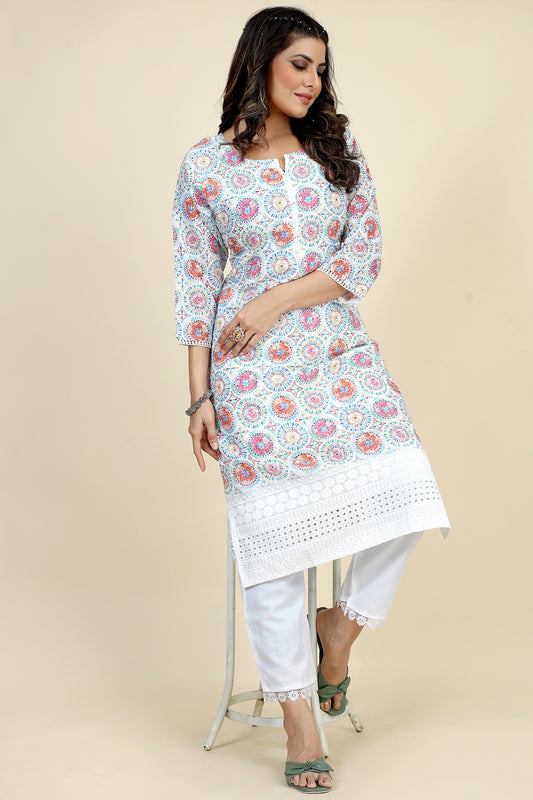 mingora pure cotton lucknowi digitaliy printed kurta