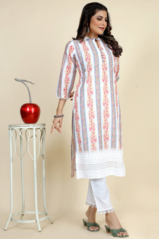 mingora pure cotton lucknowi digitaliy printed kurta