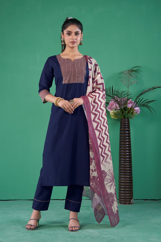 mingora modal silk embroidered kurta pant with linen digitally printed Dupatta