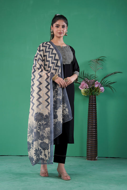 mingora modal silk embroidered kurta pant with linen digitally printed Dupatta (Copy)